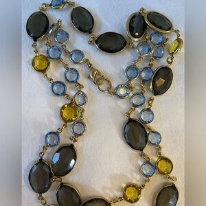 Bezel Set Blue Yellow Dark Gray Vintage Necklace